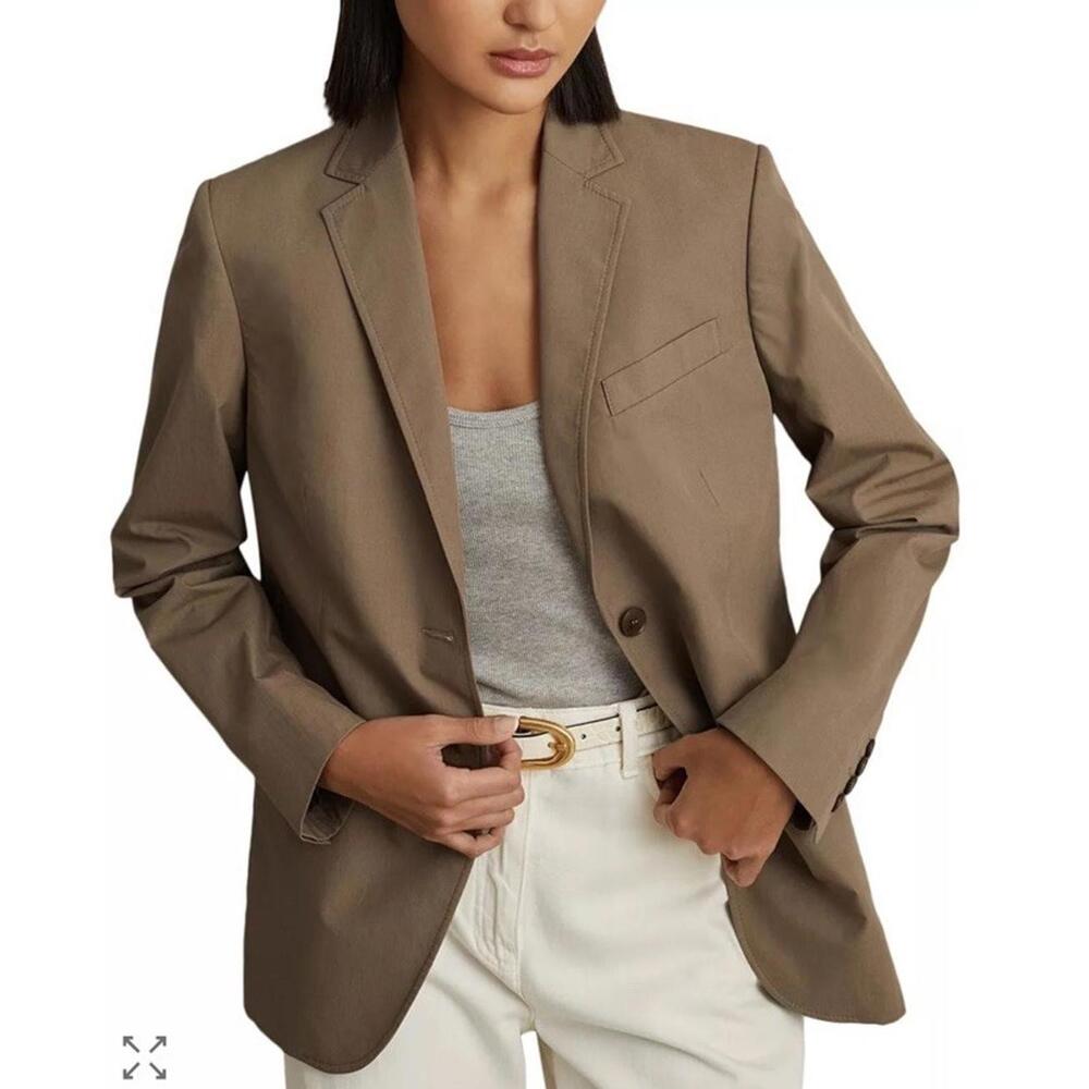 Reiss Brown Taupe Single-Button Notch Lapel Blazer
